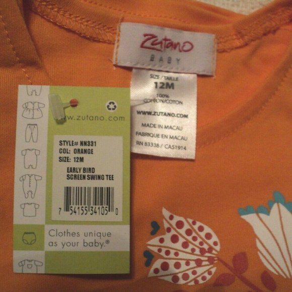 NEW Zutano Balalaika Infant Girl's 12 Months Swing Tee Orange Early Bird - Picture 3 of 3